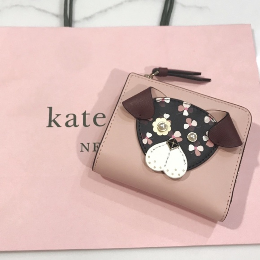 Kate Spade Floral Pup L-zip Small Bifold Wallet